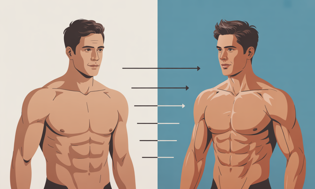 Realistic fitness transformation results from consistent 15 minute workout adherence showing improved muscle definition and physique