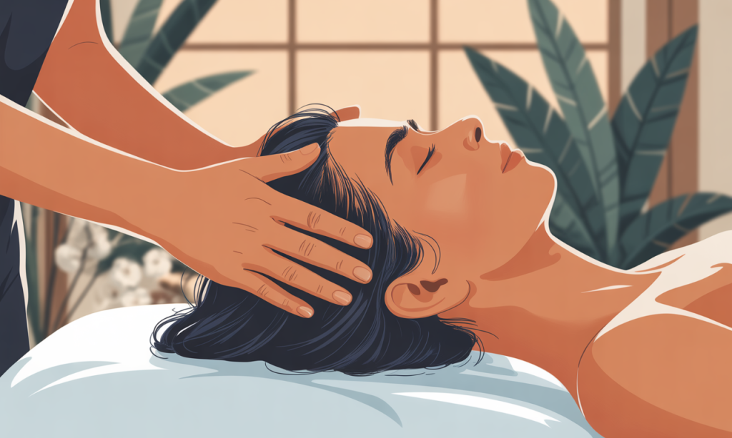 Demonstration of proper scalp massage technique using fingertips to stimulate blood circulation for hair growth