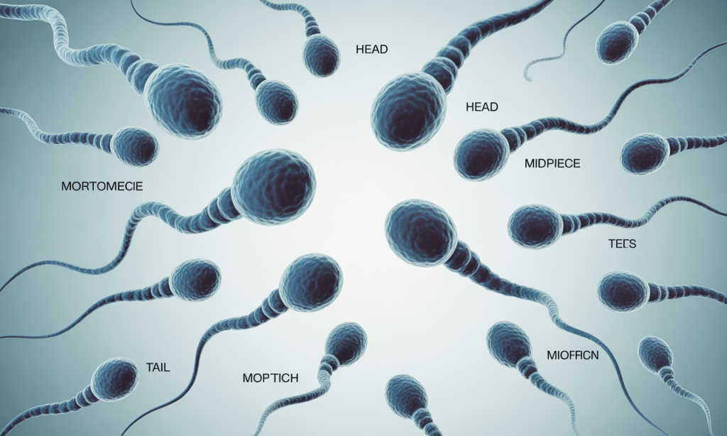 Anatomical diagram of healthy sperm cells showing proper morphology and structure essential for understanding sperm quality