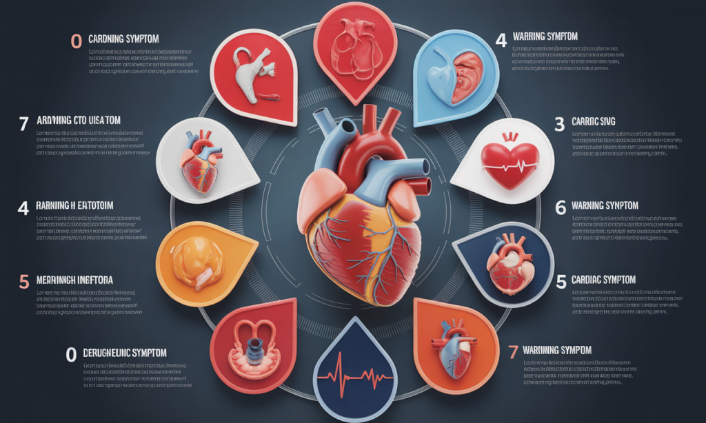 Seven warning signs infographic showing when elevated heart rate after eating indicates serious cardiovascular problems