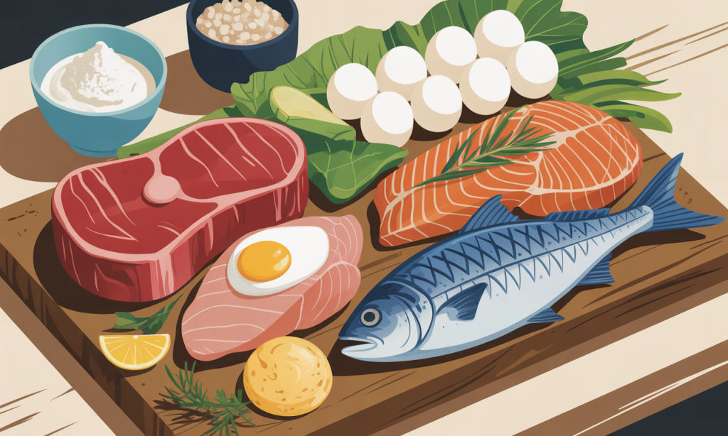 Complete protein after 40 food selection showing animal and plant sources for optimal muscle building results