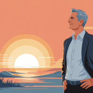 Man in 40s showing mental resilience after job loss standing confidently outdoors representing career recovery and emotional strength during midlife transition