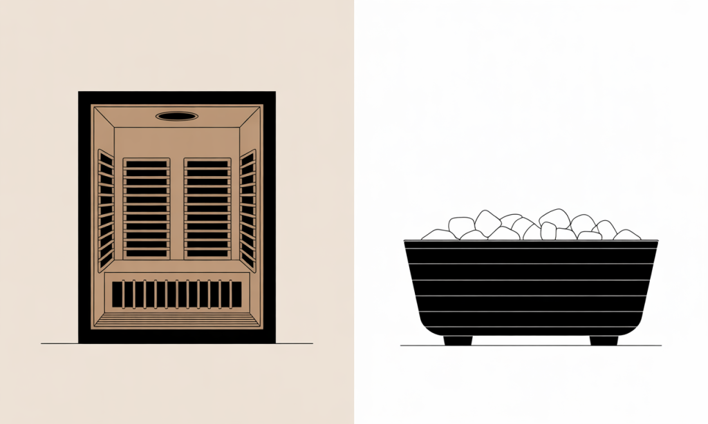 Contrast therapy setup with sauna and cold plunge for hormetic stress response and NAD optimization