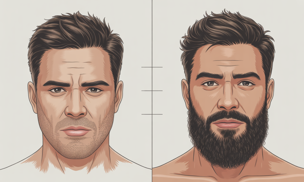 Side-by-side comparison photographs documenting beard and skin improvement after using appropriate sensitive skin care products