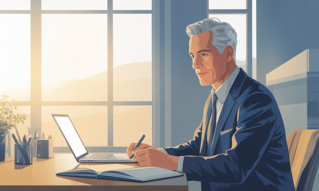 Man demonstrating mental resilience after job loss by creating structured daily routine and career action plan at home