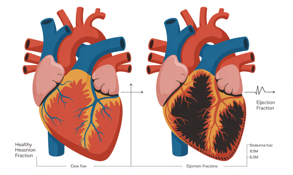 Anatomical comparison of healthy cardiac tissue versus chronic work stress heart failure remodeling changes progression