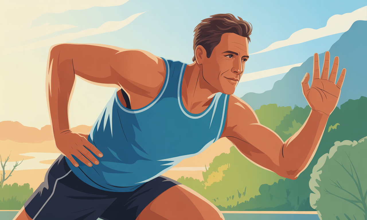 Athletic man demonstrating how to build stamina after 40 with controlled outdoor exercise routine in morning light showing sustainable fitness approach for middle-aged men