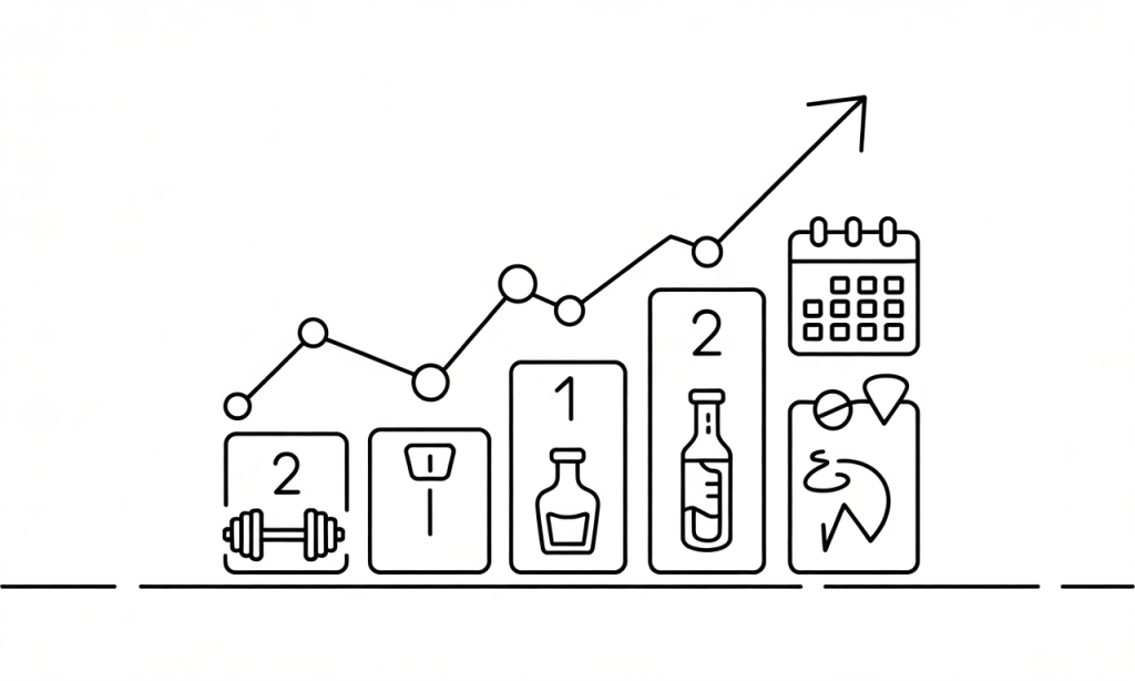 Hormone optimization tracking system displaying testosterone levels and health metrics improvements over time