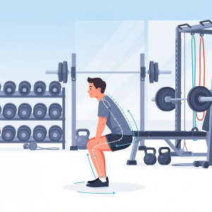 Beginner strength training guide showing proper squat form and injury prevention techniques for safe first month workout program
